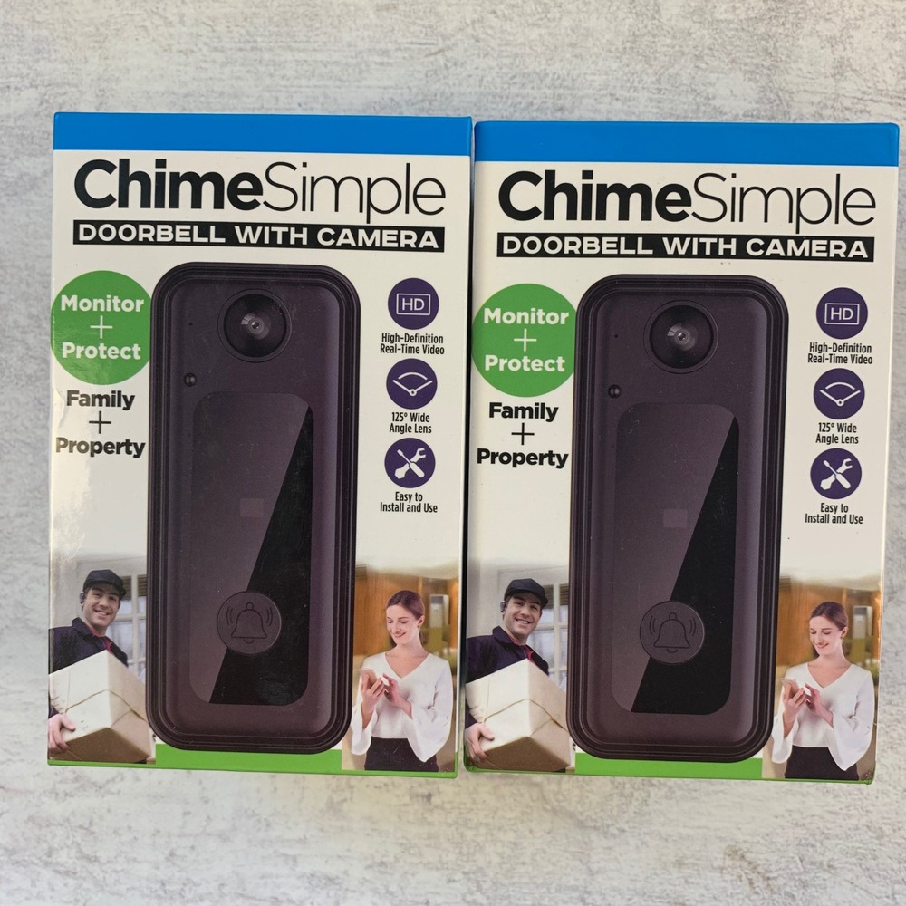 2 ChimeSimple Doorbells With Cameras HD 125‎ Degree Wide Angle Lens Easy Install
